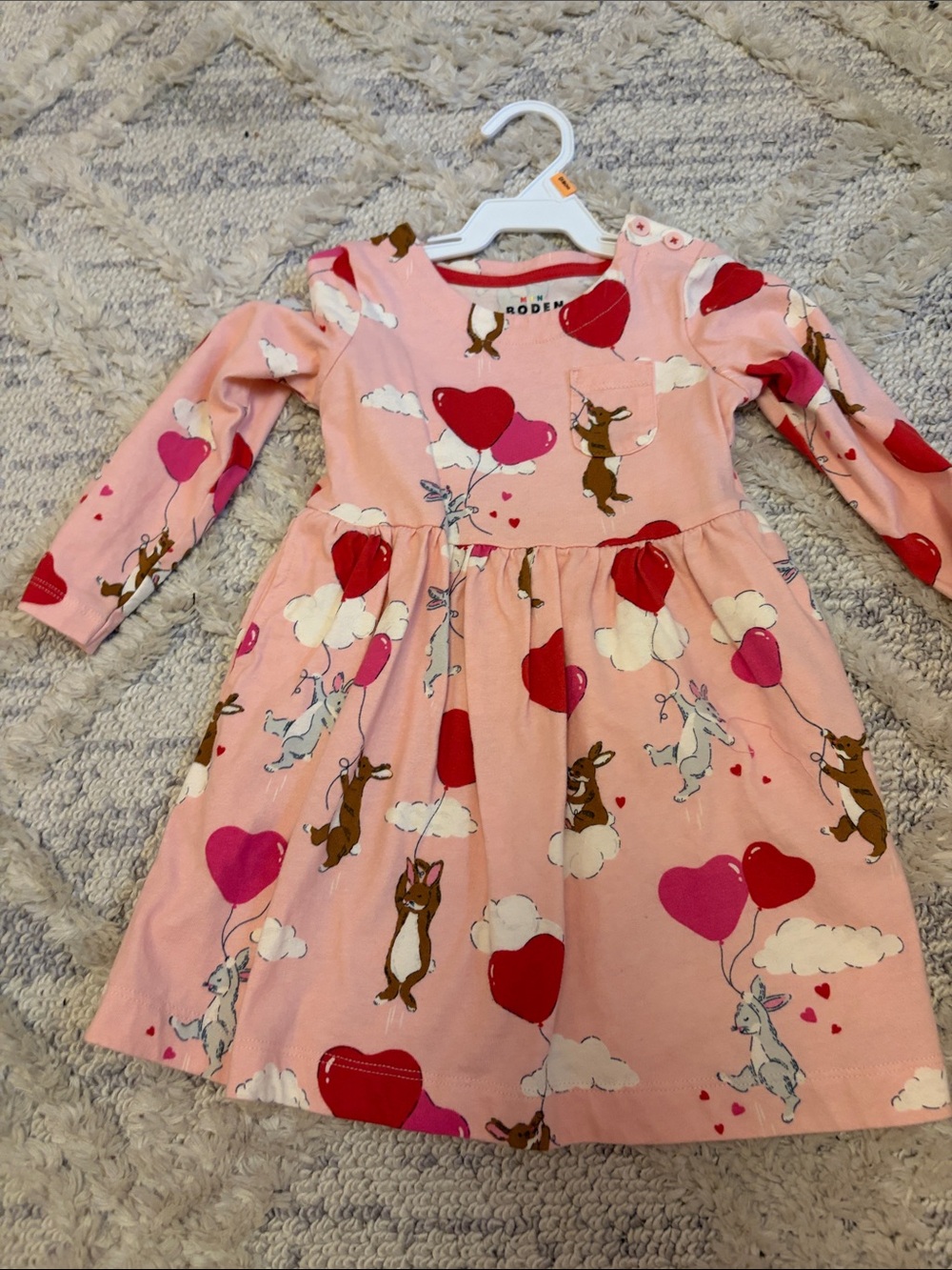 Mini Boden Pink Heart Balloon Animal Print Long-Sleeve Dress